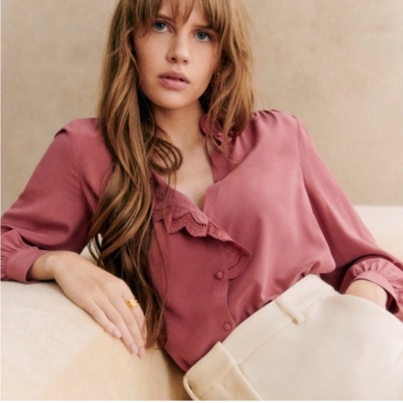 SEZANE Chlo Shirt Women's Size 44 US 12 Rosewood Pink Silk - Picture 2 of 8